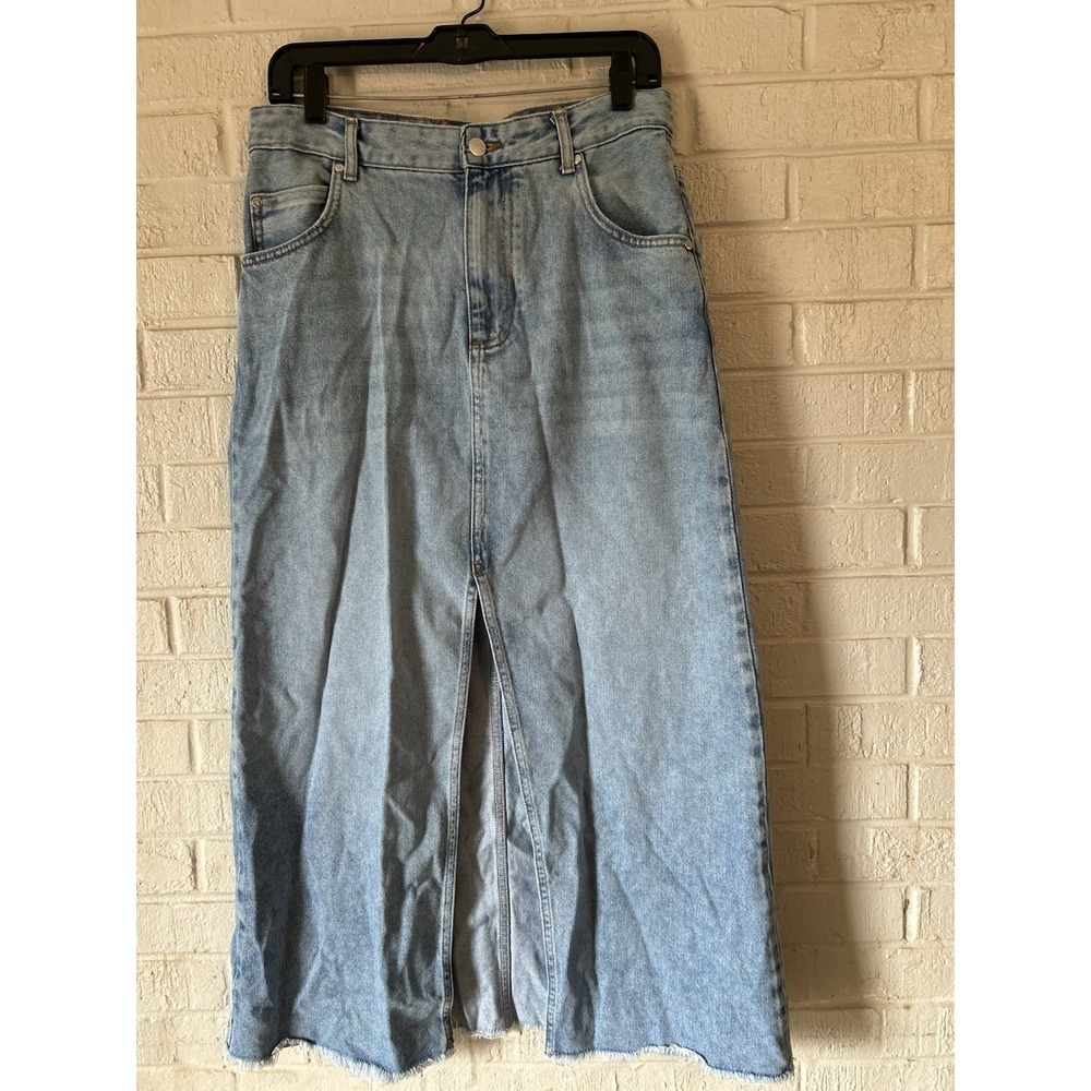 Pilcro Anthropologie The Madi Denim Skirt Women's 10 Petite Front Slit Cowgirl